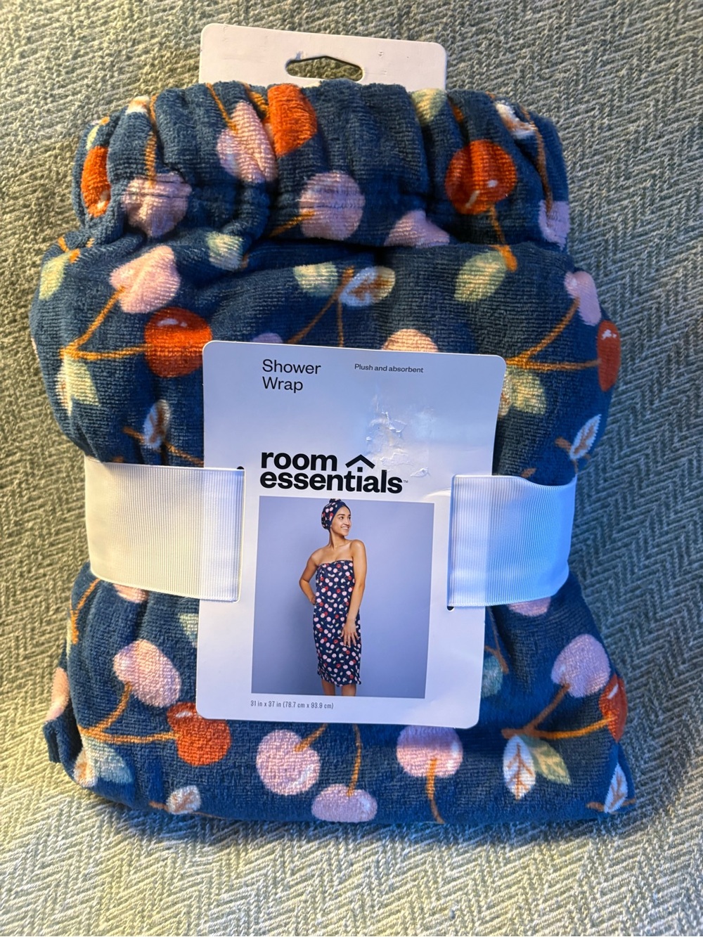 NWT Shower Towel Wrap with Pink and Orange Cherry Print